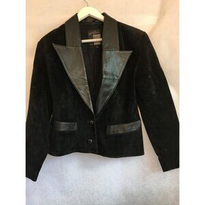 Vintage 80s Michael Hoban North Beach Leather Suede Jacket Blazer Size 7/8 Black